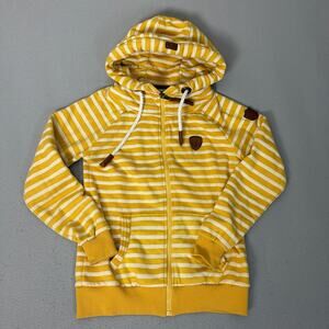 Wanakome Women’s Hooded Zip Sweatshirt Yellow Striped Cotton Blend Size S